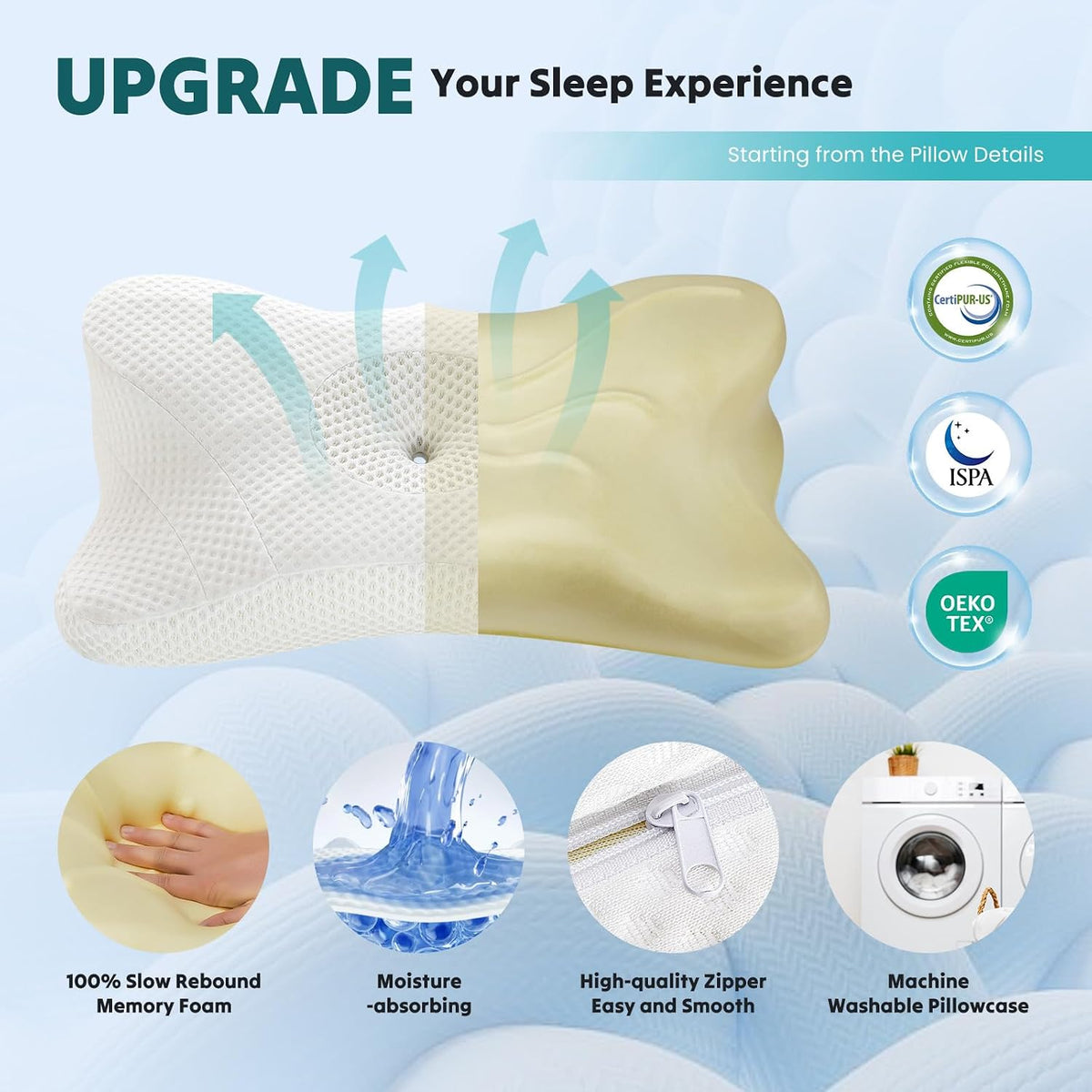 Sweetcrispy Cervical Pillow for Neck Pain Relief, Cooling Memory Foam