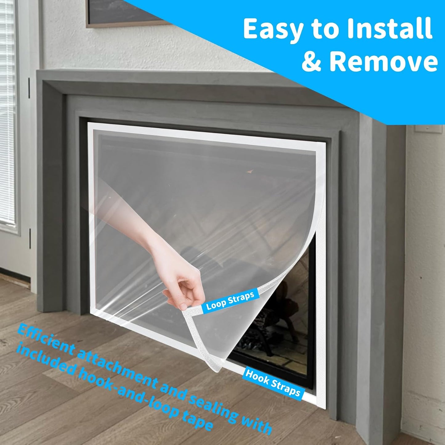 Air Jade Fireplace Cover, Insulation Fireplace Draft Stopper Fits up to 39"×78", Clear, Tear Resistant Plastic Fire place Draft Cover, Keeps Drafts Out & Stops Heat Loss
