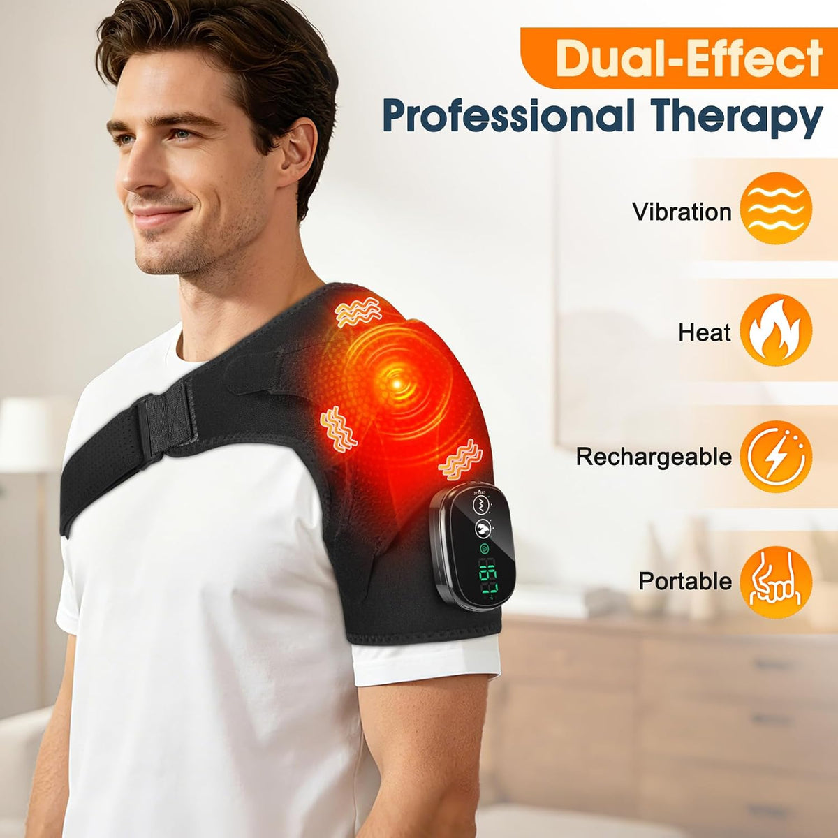 Shoulder Heating Pad with Massage, Rotator Cuff Shoulder Brace for Frozen