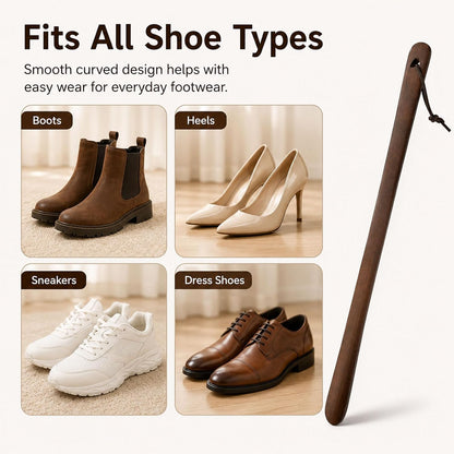 Shoe Horn Long Handle for Seniors, 2-Pack Extra Long Wooden Shoe horn | 23.6-Inch Black Walnut Boot Horn, Shoe Helper for Men and Women, Smooth Rounded Edge, No-Bend Use, Leather Hanging Loop