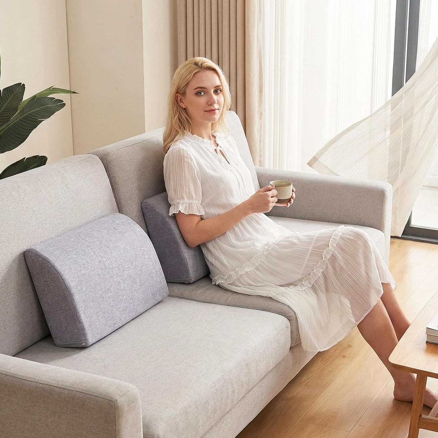 2PCS Sofa Couch Back Cushions, Backrest Support Pillow for Elderly,Extra Large Thick Lumbar Support Pillow for Home (6x24x13.2 in, Linen, Medium Grey)