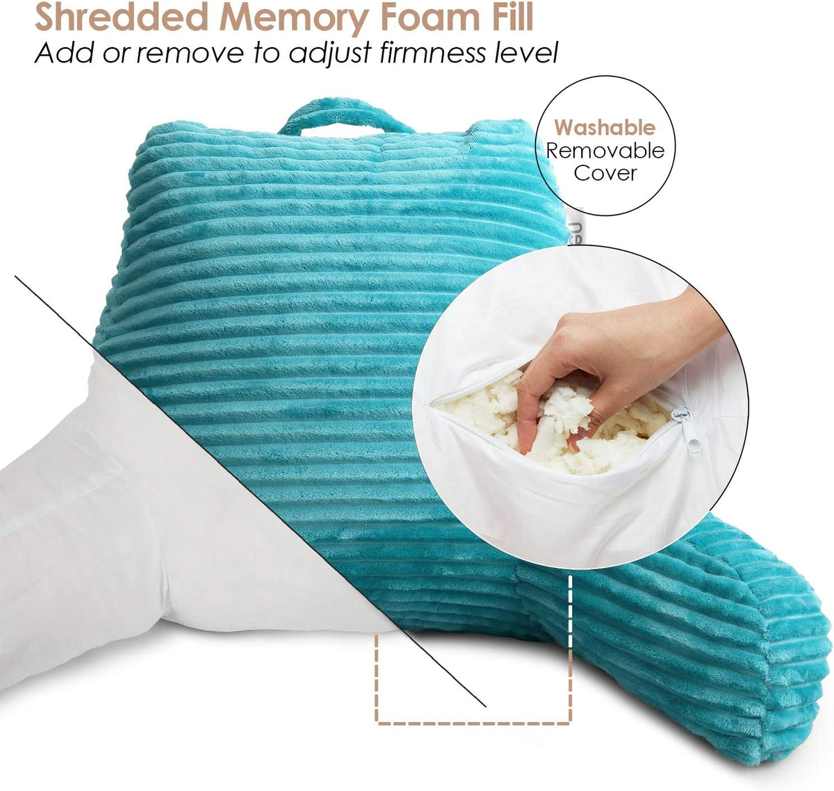 Hearth & Harbor Reading Pillow for Bed Adult – Back Pillow for Sitting in Bed, Standard Bed Pillows for Sitting Up in Bed, Foam Bed Chair Pillow, Stone Blue Bed Rest Pillow