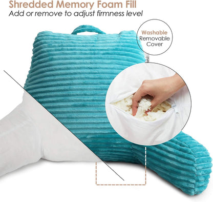 Hearth & Harbor Reading Pillow for Bed Adult – Back Pillow for Sitting in Bed, Standard Bed Pillows for Sitting Up in Bed, Foam Bed Chair Pillow, Stone Blue Bed Rest Pillow