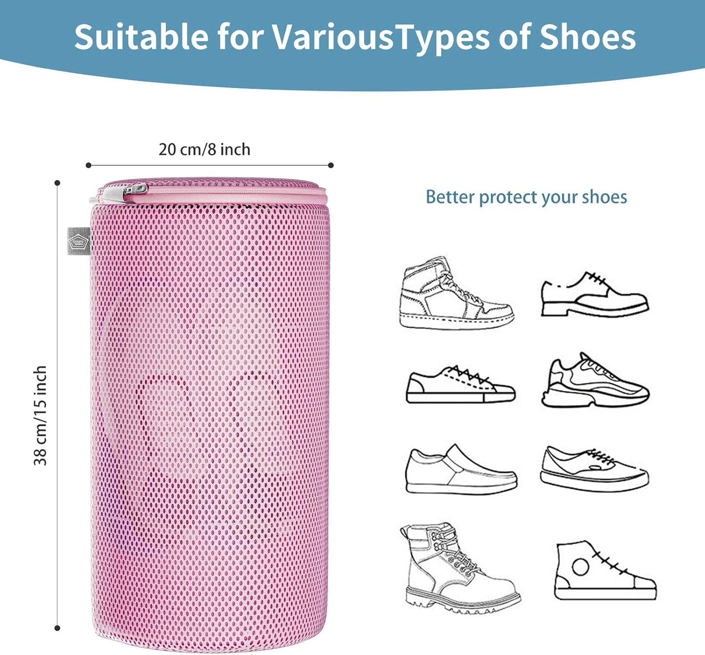 Shoe Washing Machine Bag, Laundry Bag for Sneakers, Orange, 7x15 | Bag to Wash Shoes in Washer and Dryer, for Tennis, Footwear, Trainers, Slippers, Prevent Tangling, Honeycomb Mesh