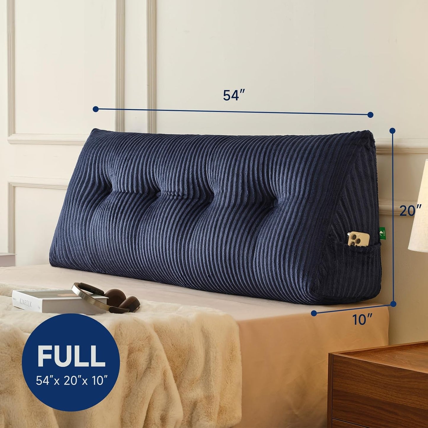 Z-hom Headboard Pillow, Wedge Backrest Cushion, Queen Size,NO Roll Pillow | Grey Triangular Backrest Cushion Equipped,NO Roll Pillow,Ideal for Reading,Sitting Up in Bed&Filling Headboard Gaps