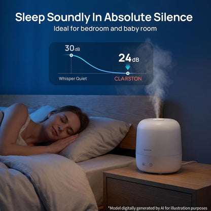 Clarston Humidifiers for Bedroom, 2L Cool Mist Humidifier, 24dB Quiet Sleep