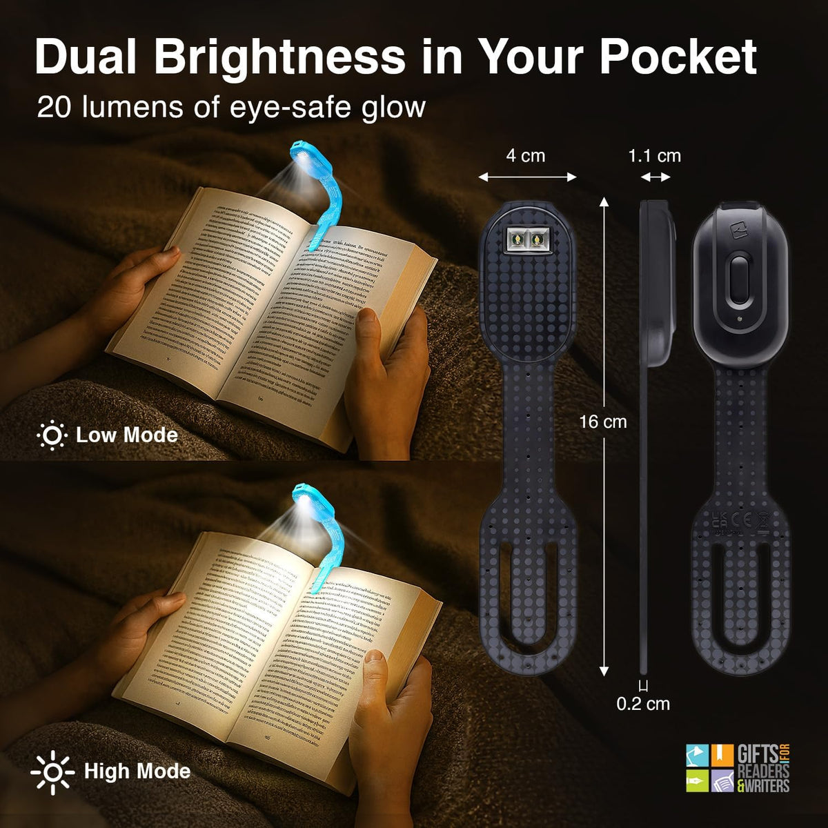 Gifts for Readers & Writers Rechargeable Book Light for Kids, Clip On Reading Light for Bed, 2in1 Flexilight Pals & Bookmark, 12 Hours of Light Once Charged, Includes USB Cable & 2 LED Lights, Dog