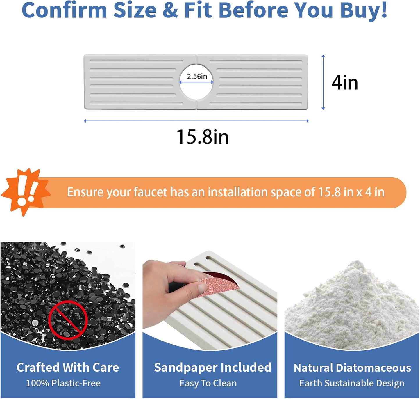 Faucet Mat for Kitchen Sink, Water Absorbent Kitchen Faucet Mat, Durable Sink Splash Guard with Raised Feet, Diatomite Fast Drying Kitchen Sink Faucet Mat, Bathroom Stone Drying Tray for Counter