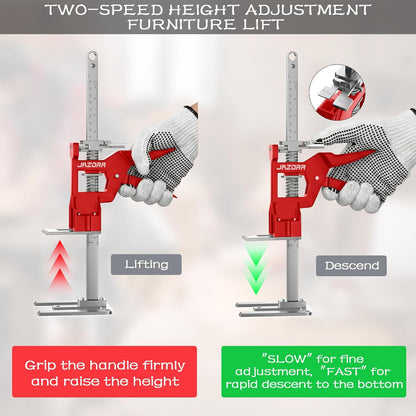 2Pcs Metal Labor Saving Arm Jack, Hand Furniture Lifter Tool, Furniture Jack, 440LBS Capacity Precise Control Slow/Fast Descent for Lifting Door Furniture, Window, Wall Tile Positioning