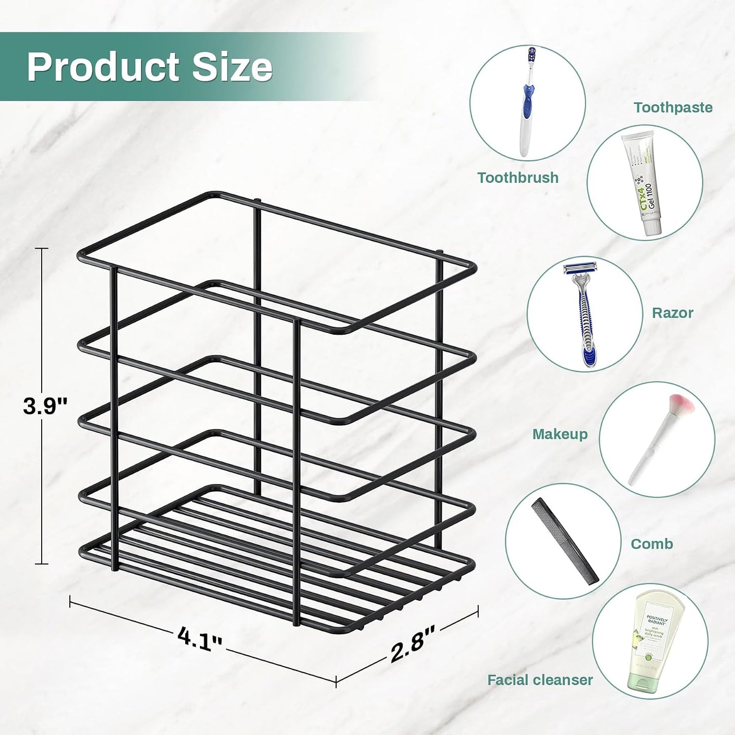 Open-Design Adhesive Shower Toothbrush Holder Wall Mounted with Drainage | Hanging Electric Tooth Brush Holder for Bathroom Wall Mirror, Metal Wall Toothpaste Storage Organizer for RV Camper, Black