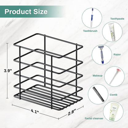 Open-Design Adhesive Shower Toothbrush Holder Wall Mounted with Drainage | Hanging Electric Tooth Brush Holder for Bathroom Wall Mirror, Metal Wall Toothpaste Storage Organizer for RV Camper, Black