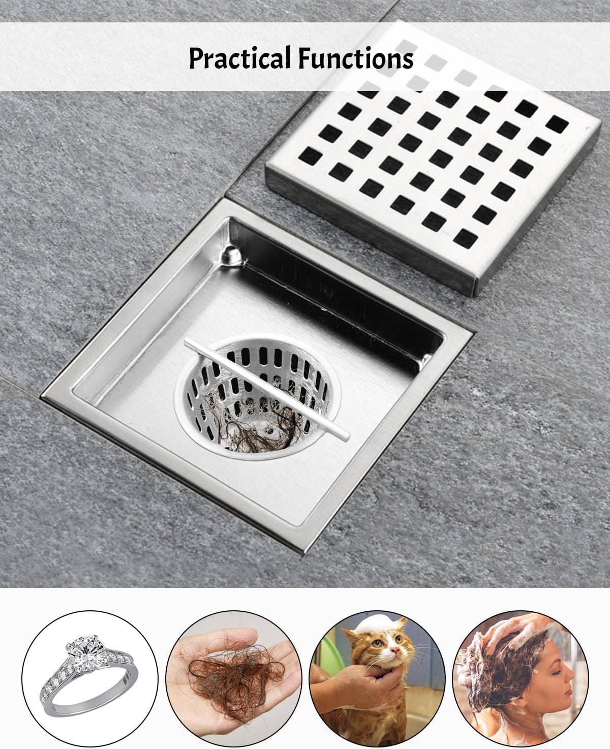2 Inch Hair and Debris Strainer, Shower Drain Strainer with Lifting Hook, Stainless Steel Debris Basket Shower Drain Catcher, Hair Catcher for Floor Drain