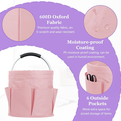 17L Cleaning Caddy with Handle and 6 Pockets, Foldable Cleaning Supply Caddy, Portable Shower Caddy in 600D Oxford Fabric, Multifunctional Storage Basket for Camping, Gardening, Black