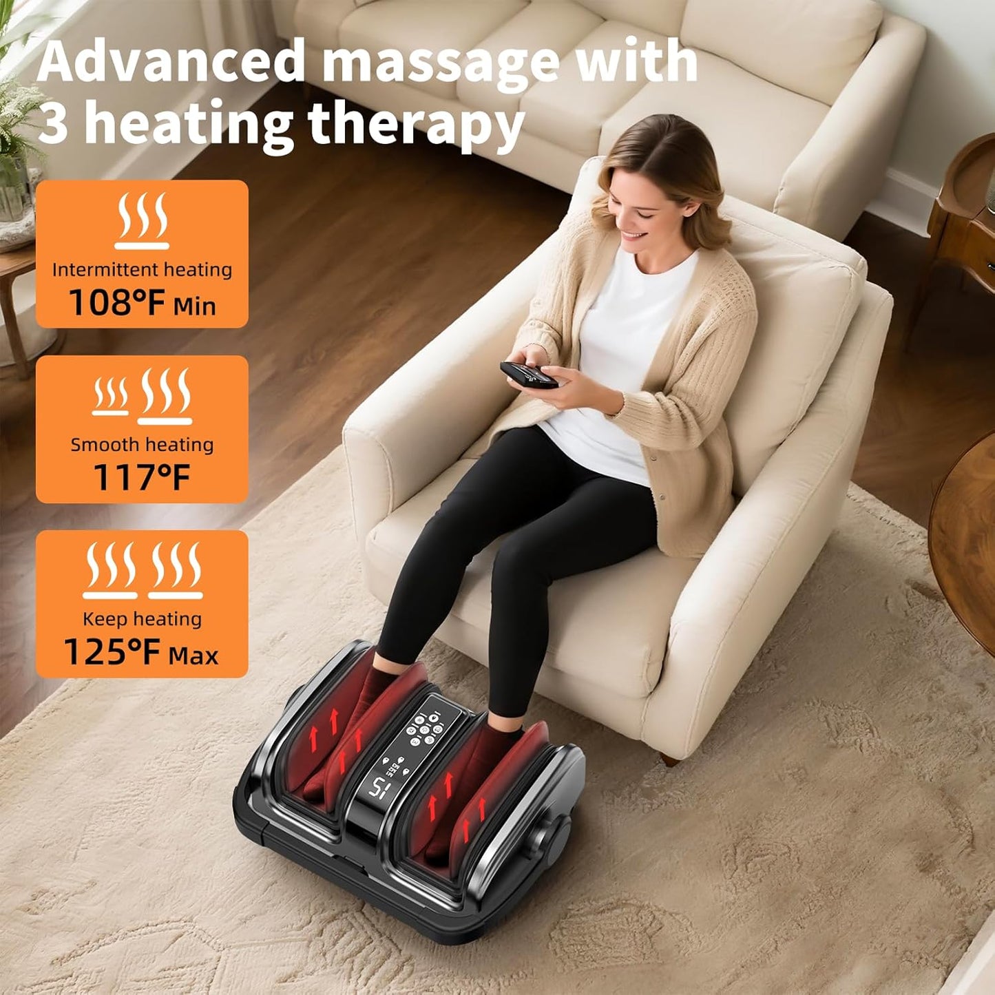 Shiatsu Foot Massager with Heat, Deep Kneading Foot Massager for Plantar Fasciitis, Neuropathy, Circulation and Pain Relief, Foot and Calf Massage at Home/Office