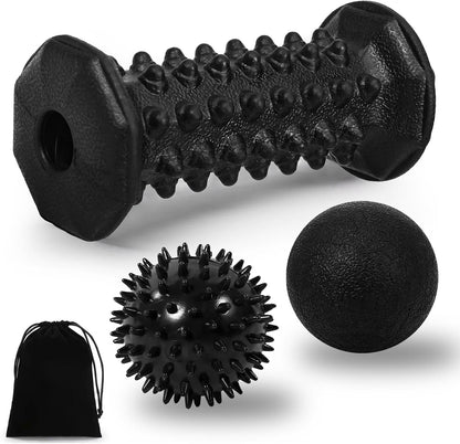 Foot Massager Roller Set for Plantar Fasciitis, Arch and Heel Pain Relief | Includes Foot Roller, lacrosse and spiky massage balls for deep tissue trigger point muscle therapy and neuropathy relief