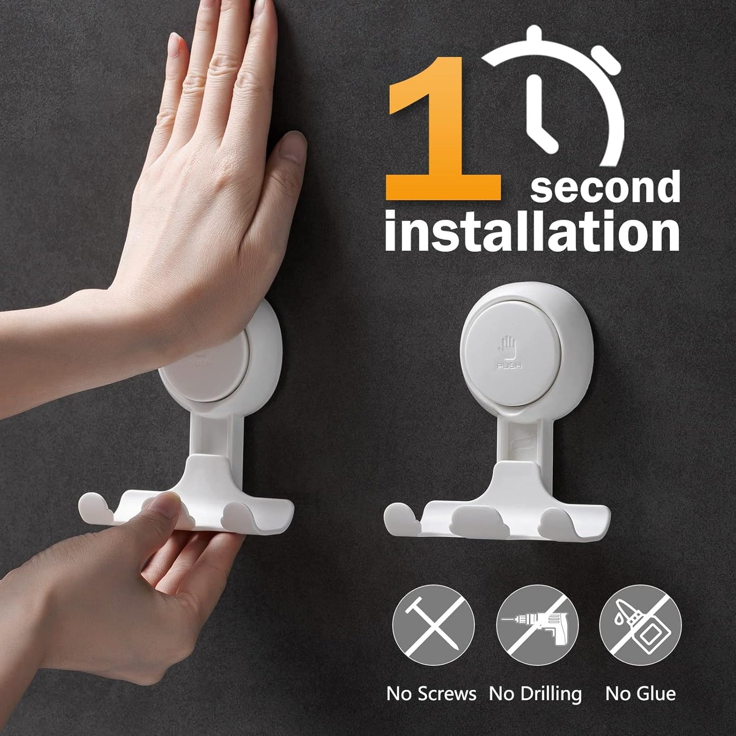 Razor Holder for Shower 2 Pack, Powerful Vacuum Suction Cup Hook for Towel, Loofah, Razor, Squeegee, Damage-Free Wall Shower Hook, Shaver Holder for Bathroom, Easy to Install and Reuse, Black