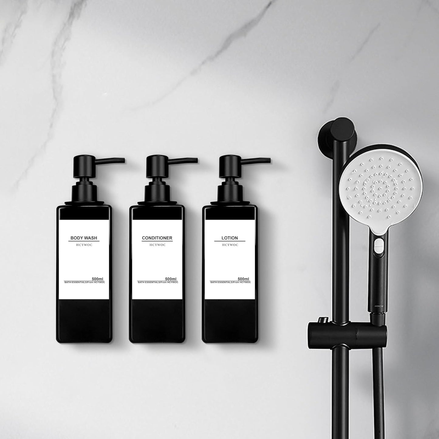 Shampoo Dispenser for Shower Wall, Shampoo and Conditioner Dispenser with 16 Waterproof Labels, No Drill Shower Soap Dispenser Bathroom, Shower Soap Dispenser Wall Mounted 3 Chamber, 17oz,Black | Shampoo Dispenser for Shower Wall, Shower Soap Dispenser