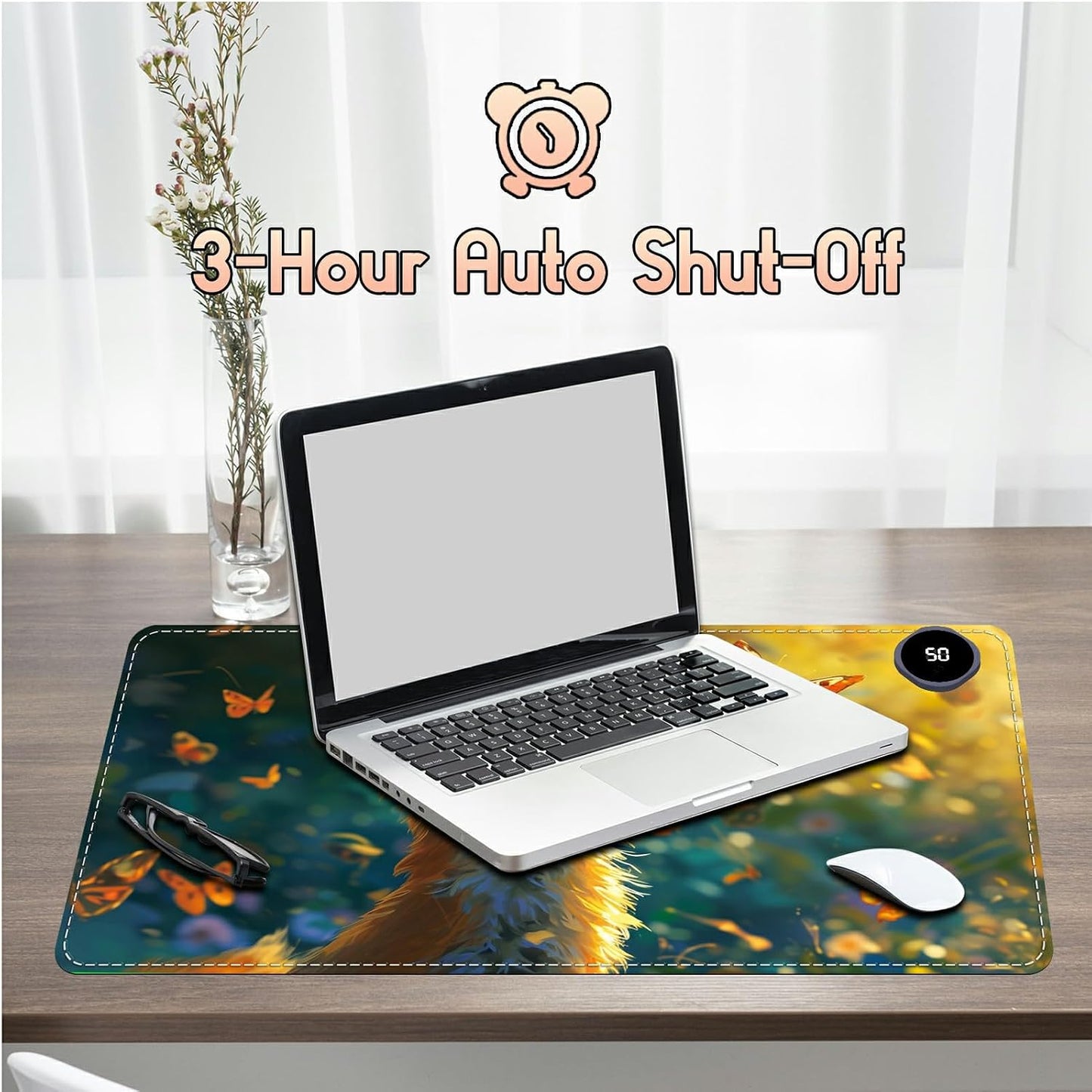 Heated Desk Pad Heated Large Mouse Pad, Electric Quickly Warm Desk Mat with 3 Levels Heating 3 Hours Auto Shut-Off, 31.5" x 13" Warm Gaming Mousepad Hand Foot Warmer, Baby Elephant