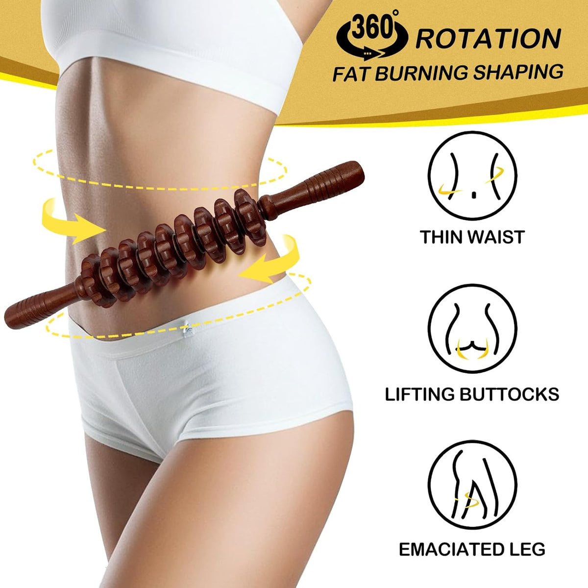Wooden Massager Handheld Roller Trigger Point Massager Stick for Fascia, Cellulite, Muscle & Abdomen , Body Therapy Massager, Muscle Belly Relief Tool…