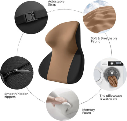 BEBAS Car Headrest Pillow, Ergonomic Neck Pillow with Memory Foam, Black