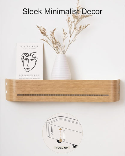 Key Holder Wall Mount with Shelf | 17 inch | Oak | 5 Retractable Hooks | Minimalist | Space-Saving | Modern Wall Coat Hooks | Wooden Key Rack for Entryway & Hallway