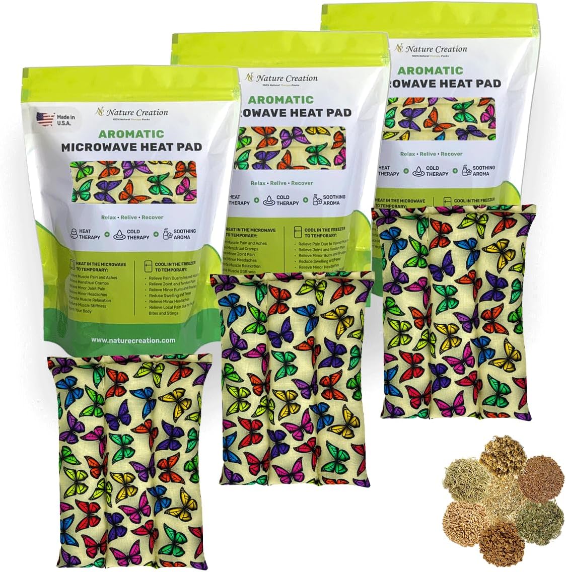 Nature Creation Microwaveable Herbal Heating Pad for Lumbar - Soothing Hot & Cold Therapy Pack for Lower Back- Soothing Relaxation, Warmth and Comfort - Happy Hearts