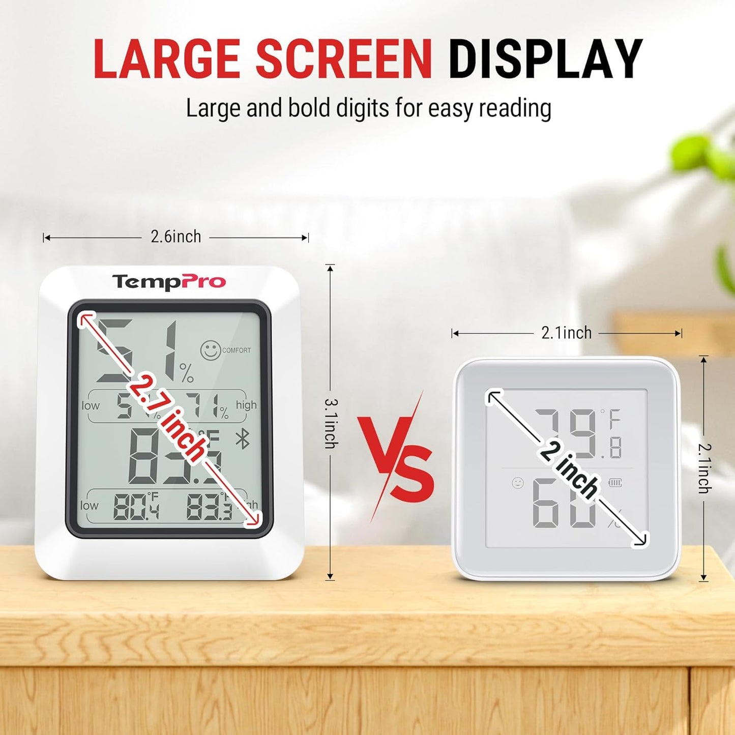 TempPro TP50 Digital Hygrometer Indoor Thermometer Room Thermometer | Humidity Meter Humidity Gauge with Temperature Humidity Monitor for House Office Celler Greenhouse RV (Previously ThermoPro)