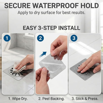 50 Pack Square Disposable Shower Drain Hair Catcher Stickers | Waterproof, For Bathroom Floor, Sink & Bathtub, Easy-Peel, Clog Prevention & Hygiene