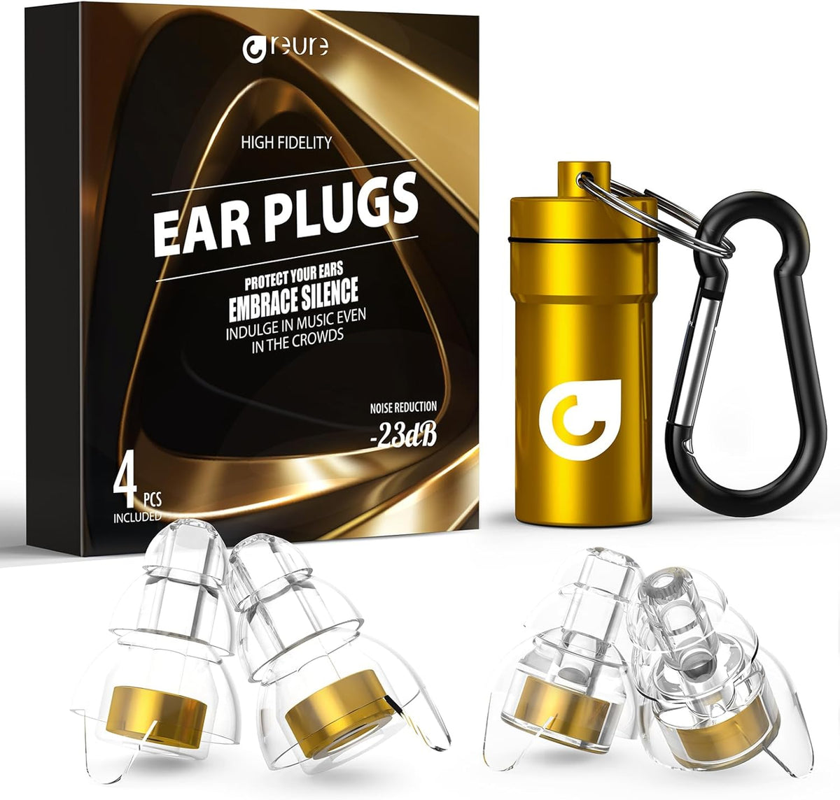 Reure High Fidelity Concert Ear Plugs, Noise Cancelling Silicone Ear Plugs 2 Pairs Great for Concerts Loud Music, Musicians, Motorcycles, Airplanes, Raves, Hearing Protection -23 dB