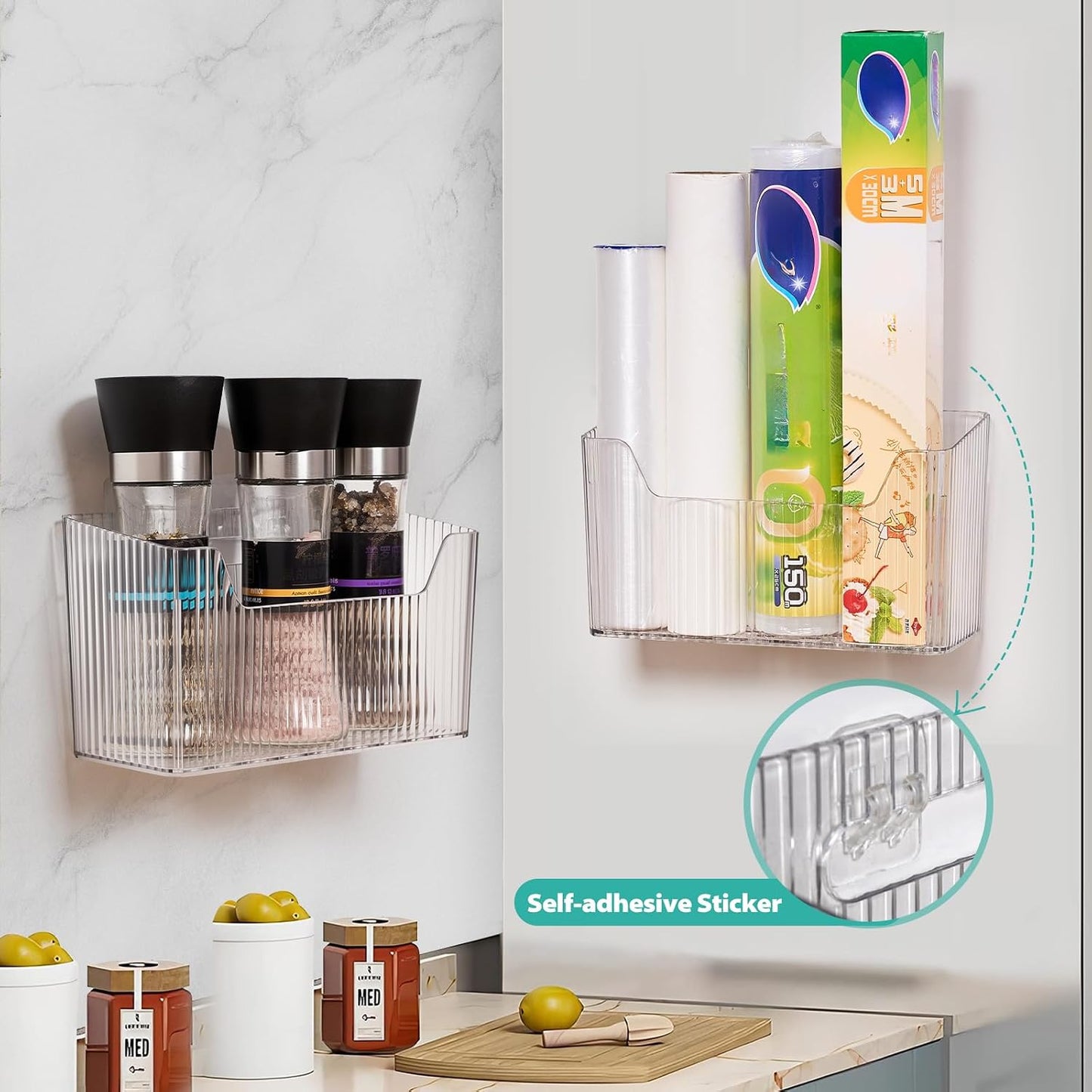 Sinnsally 2 Pack Cabinet Door Organizer,Self Adhesive Lid Organizers Inside Cabinet Storage Boxes,Hanging Storage Basket Organizer Wall Mounted Pantry Caddy Cup Holder for Kitchen,Fridge,Bathroom