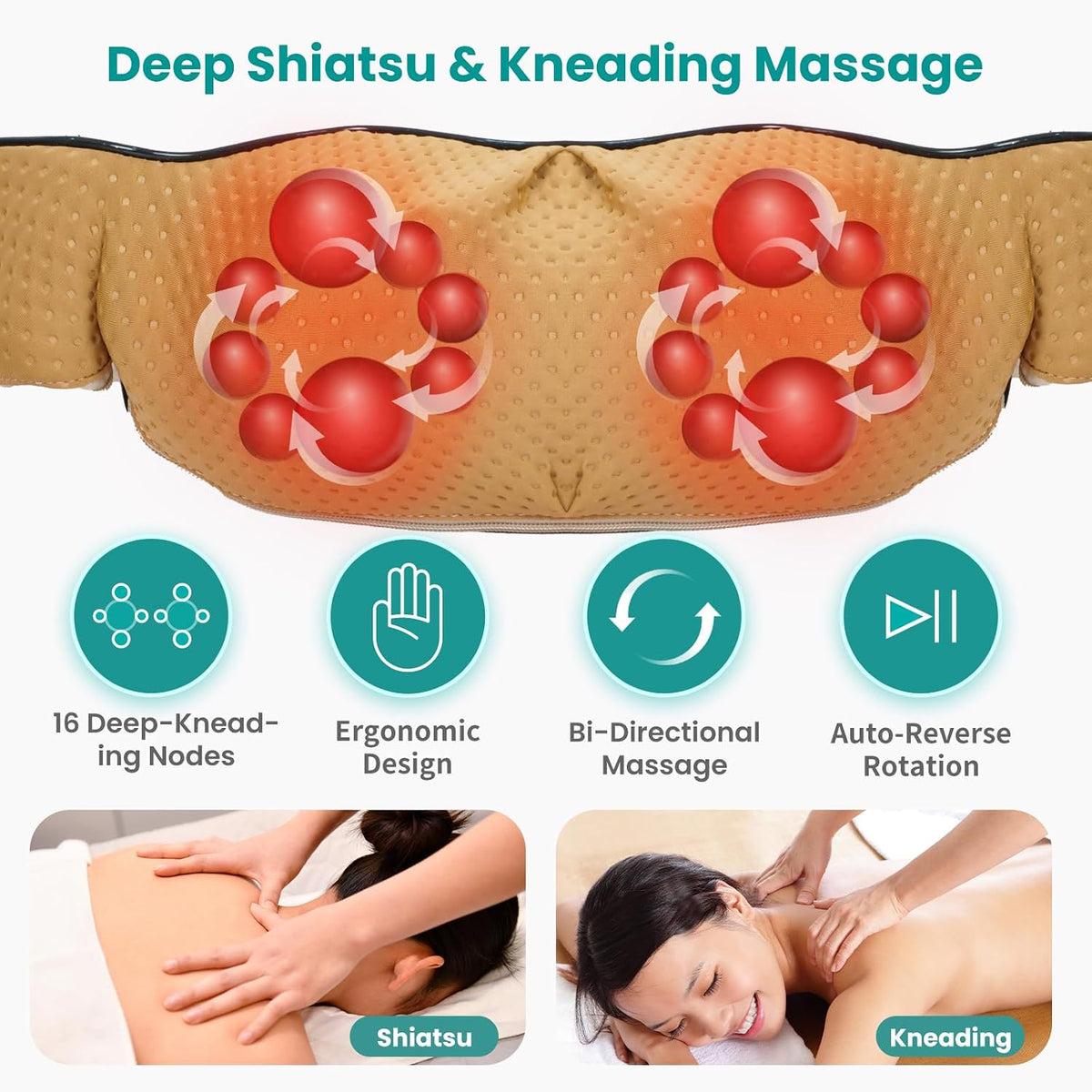 Nekteck Shiatsu Neck Massager with Heat for Pain Relief, NOT Cordless