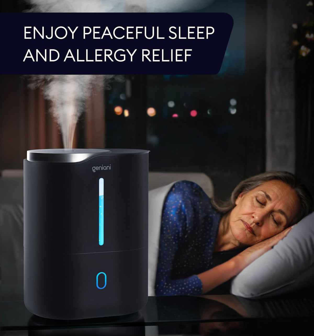 GENIANI Cool Mist Air Humidifiers for Bedroom, Plants, and Large Rooms - Quiet Humidifiers for Baby Room with Auto Shut Off & Night Light (3.9L, White)