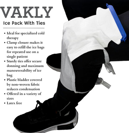 Vakly Large Refillable Ice Bags 6.5 x 14 [Pack of 5] – Reusable Ice Pack with Clamp Closure, Soft Outer Covering & Leak-Resistant Inner Layer for Hospital, Home & Sports Use