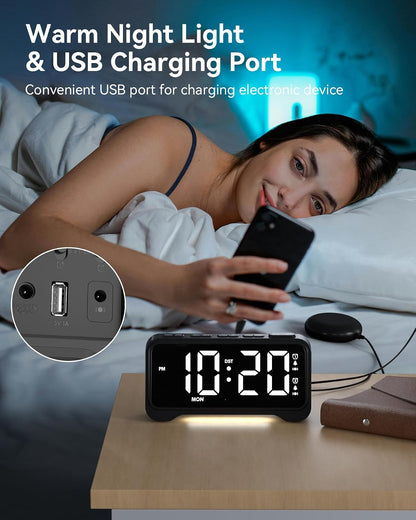 Loud Alarm Clock for Heavy Sleepers Adults, Bed Shaker Alarm Clock