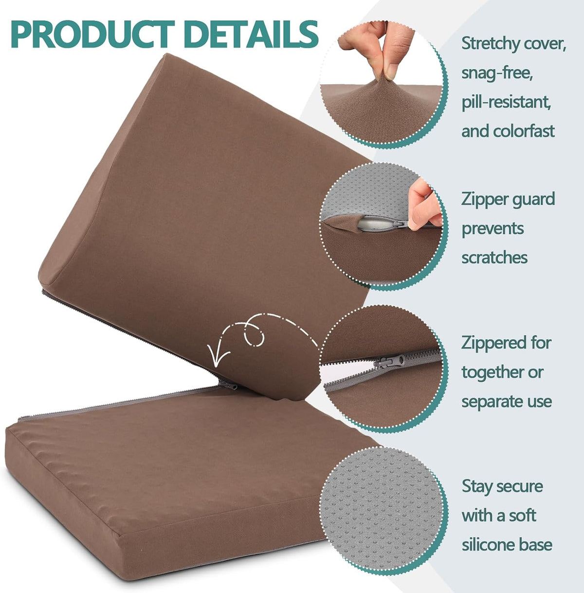 Shinnwa Lumbar Support Pillow for Recliner, Ultra-Soft Foam Back Support Pillow and Egg Crate Foam Seat Cushion 2-in-1 for Couch, Office Chair, for Back Pain Relief, Brown