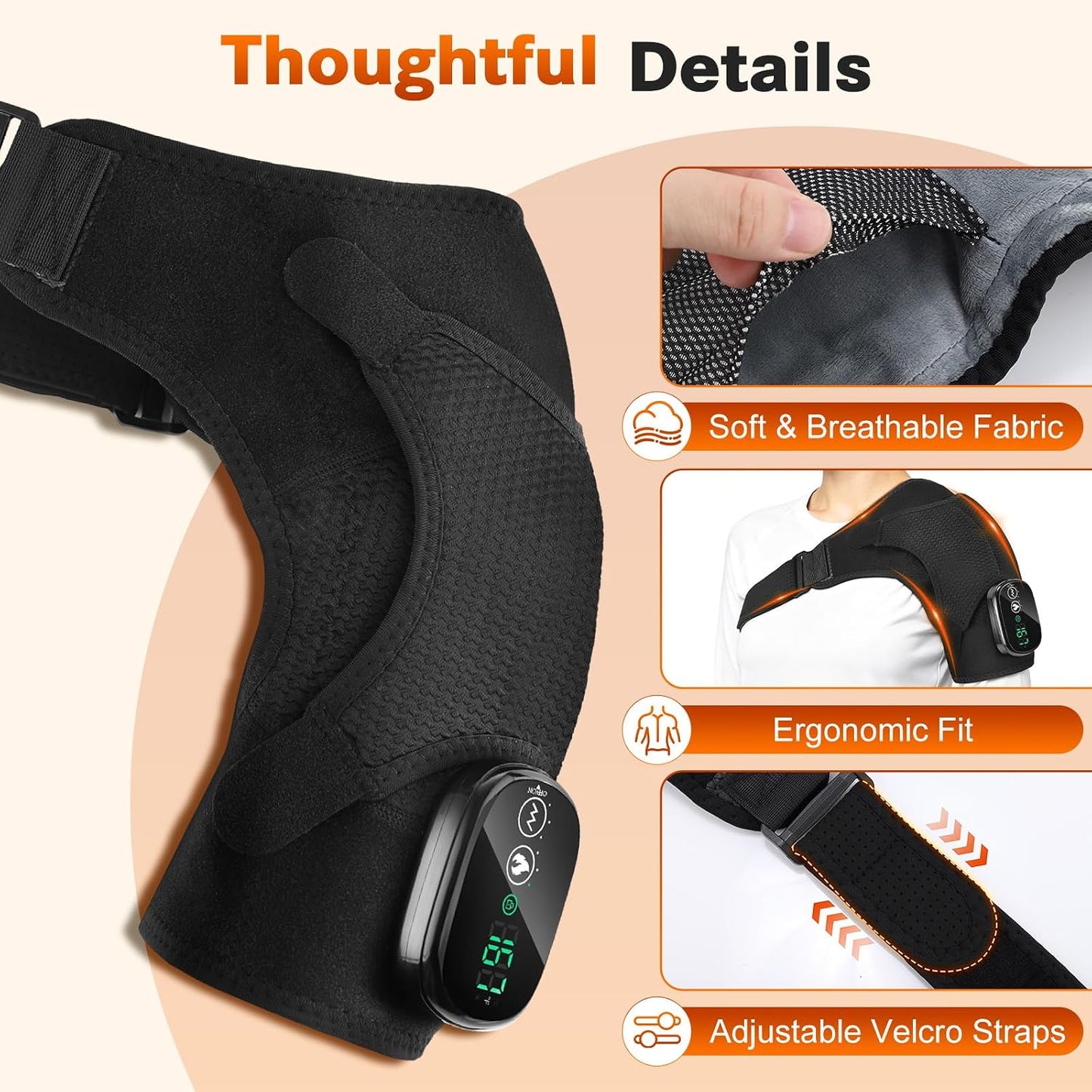 Cordless Shoulder Heating Pad with Massage, Heated Shoulder Wrap Massager for Deep Tissue Pain Relief, Frozen Shoulder & Rotator Cuff Heating Pad with Adjustable Heat and Vibration