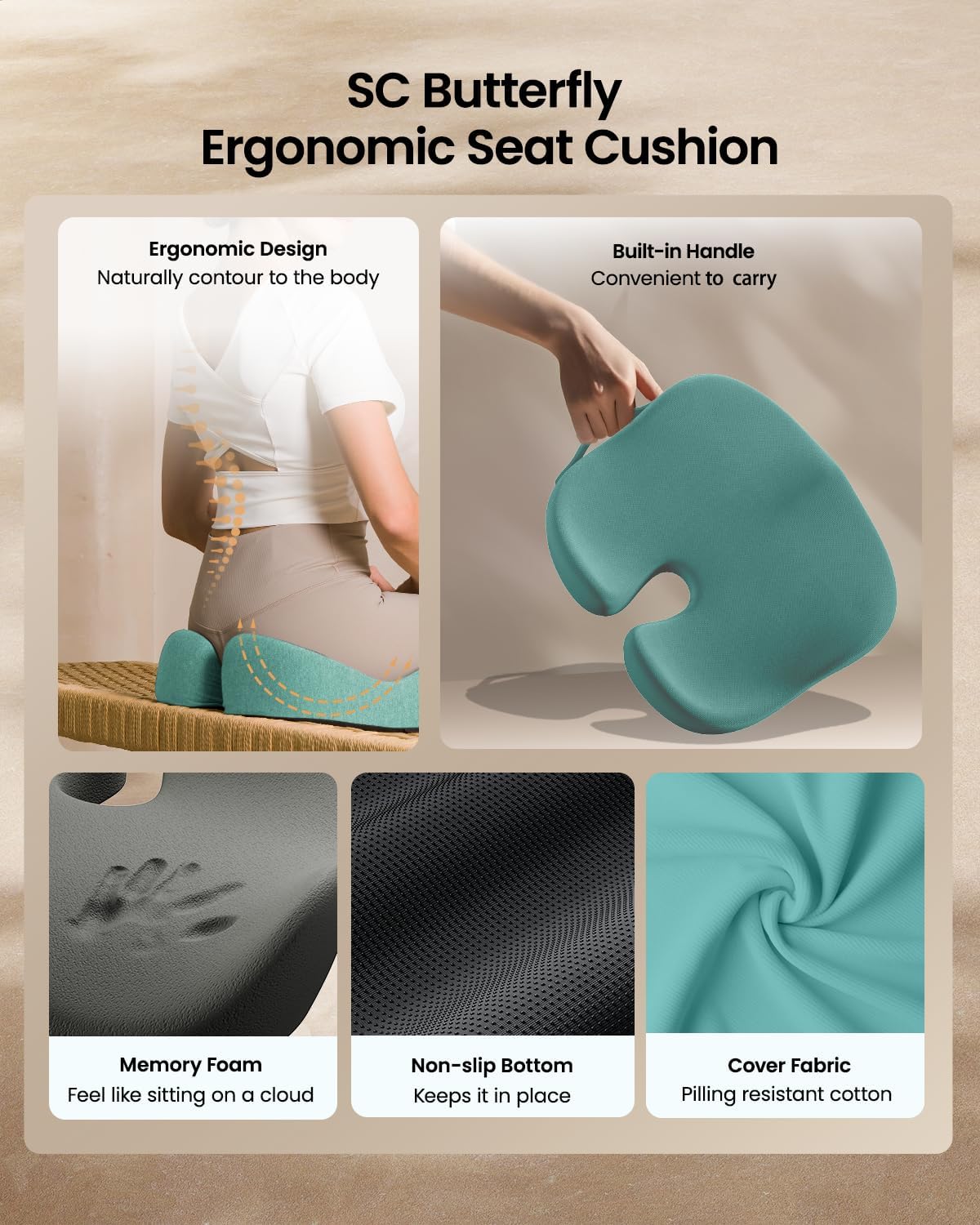 ProtoArc Seat Cushion, Office Chair Cushion for Sciatica, Black | Coccyx Cushion, Ergonomic Memory Foam Seat Cushion for Car, Home, Pressure Relief Pad for Hip, Tailbone, All Day Comfort