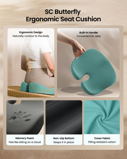 ProtoArc Seat Cushion, Office Chair Cushion for Sciatica, Black | Coccyx Cushion, Ergonomic Memory Foam Seat Cushion for Car, Home, Pressure Relief Pad for Hip, Tailbone, All Day Comfort