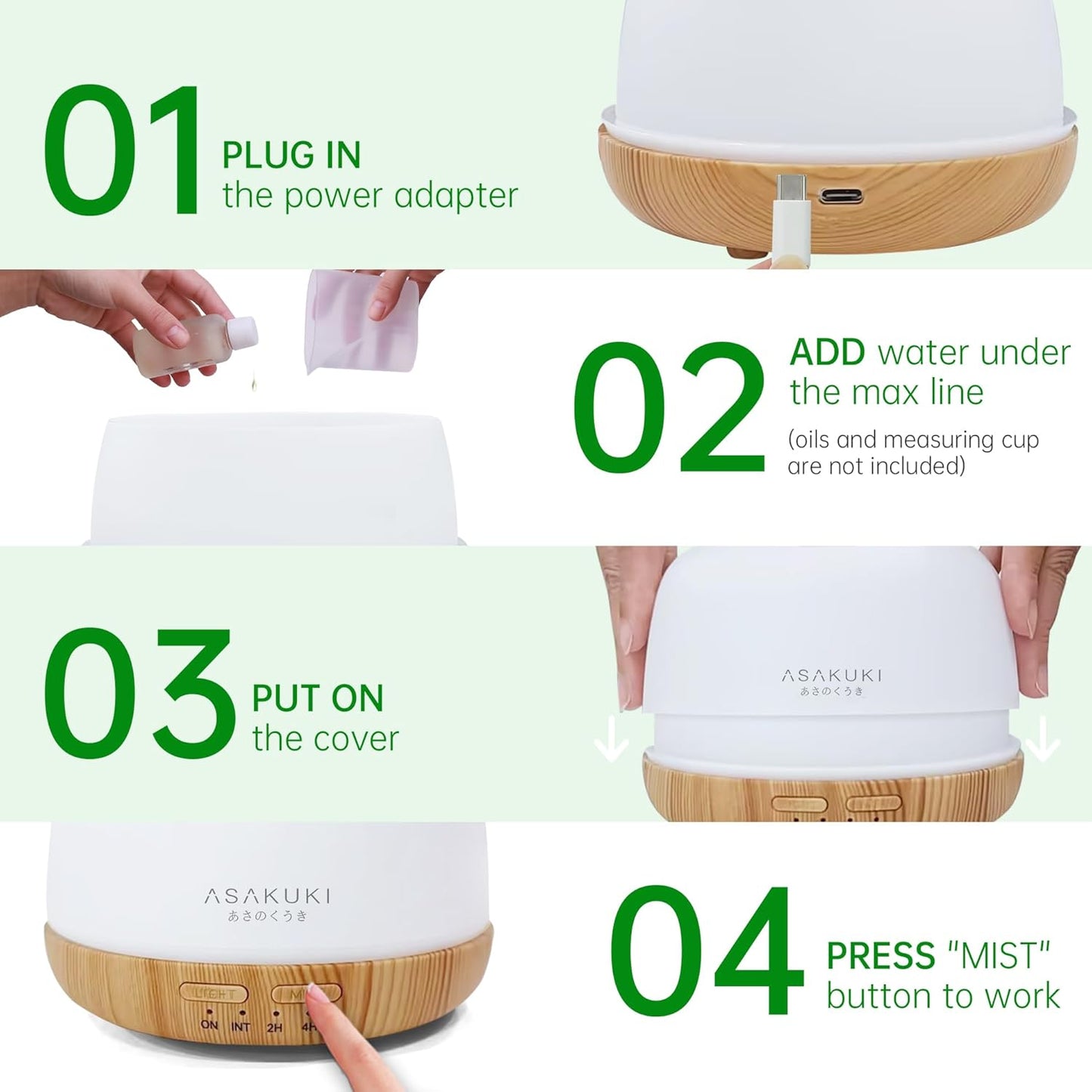 ASAKUKI Essential Oil Diffuser for Home, 500ML Aromatherapy Diffuser Humidifier with Remote Control, 7 Color LED Lights, Quiet Cool Mist Diffuser for Bedroom, Living Room, Office (White)