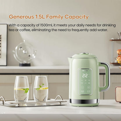 Electric Kettle Temperature Control: OLEGA 1.5L Smart Kettle 1200W | Stainless Steel Hot Water Boiler, 6 Temp Presets, Fast Boiling Electric Tea & Coffee Kettle