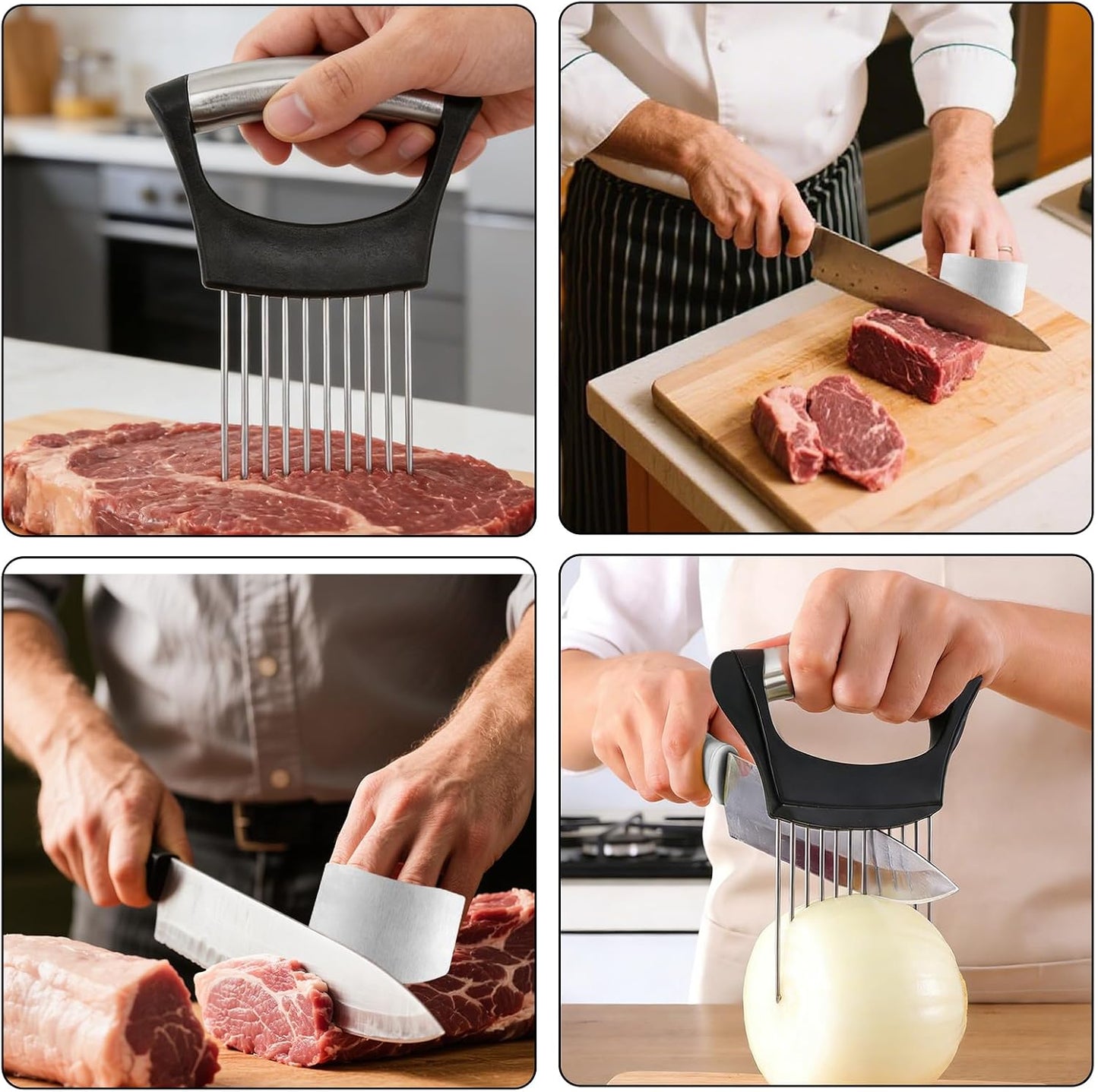 2 Packs Finger Protector For Cutting Food,1pcs Onion Holder,304 Stainless Steel Finger Guards For Cutting Food,Finger Guard For Slicing,Avoid Hurting When Slicing,Dicing,Chopping And Fruits
