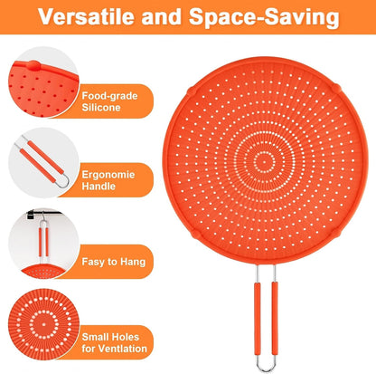 Silicone Splatter Screen for Frying Pan,Grease Splatter Guard,Heat-Resistant Splatter Guards for Cooking,Dishwasher Safe (9.8", 11.4", 13")