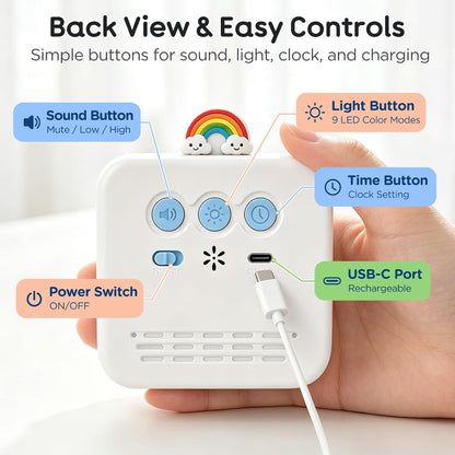 Digital Visual Timer for Kids with 12-Star Rainbow Display & 9 Color Modes | 99-Minute Count-Up & Countdown Timer with Silent Mode & Pause for Classroom, Home, Kitchen, Rechargeable, White