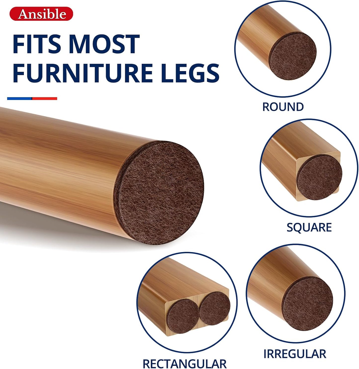 Ansible Felt Furniture Pads Chair Leg Floor Protectors 1" 60PCS | Felt Pads for Hardwood Floors,Self-Adhesive, Reduce Noise and Anti-Scratches,Easy to Install,Beige,Round