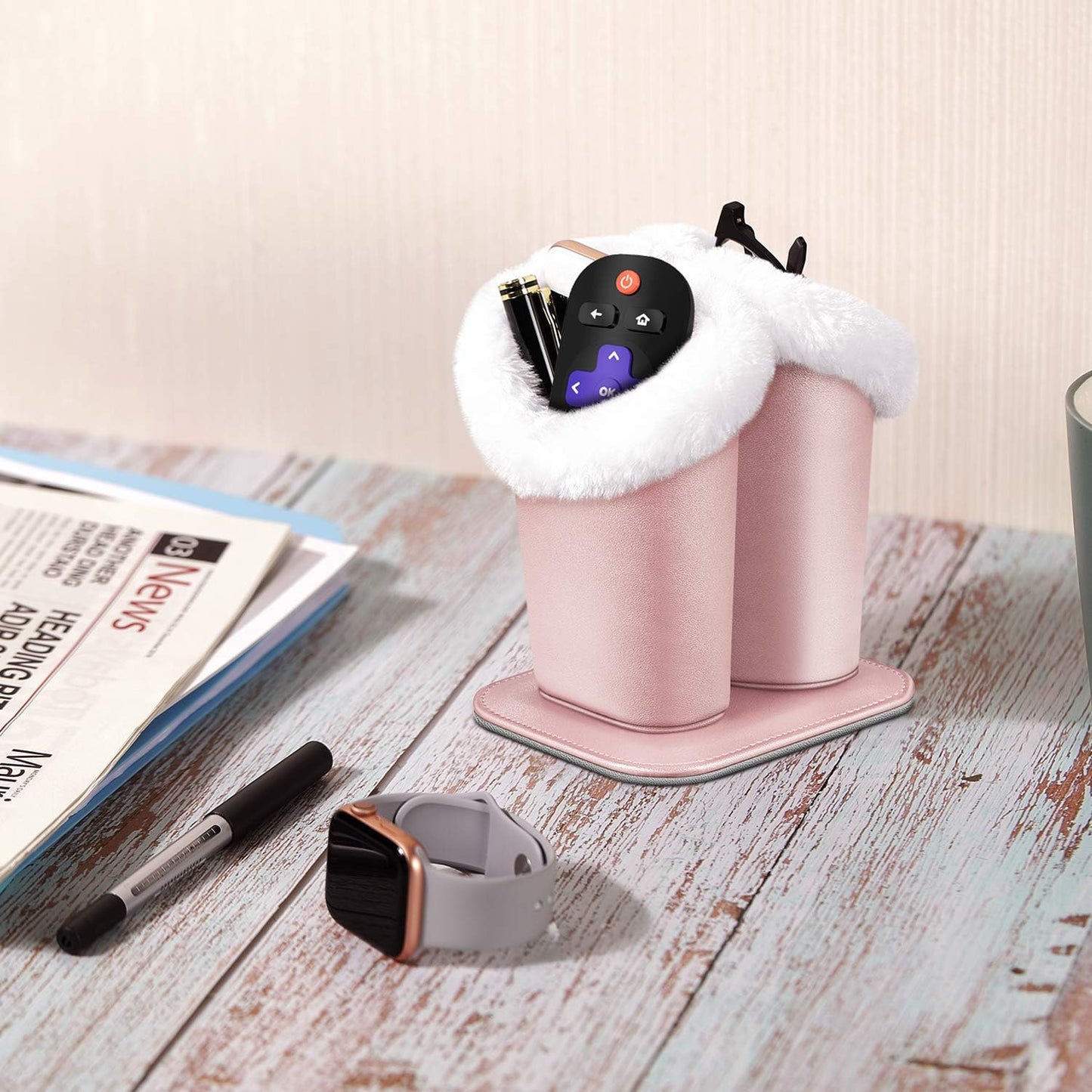 FINTIE Plush Lined Double Eyeglasses Holder with Magnetic Base for Desk | Soft Plush Lining, Glasses Stand Case For Nightstand / Bedside, Office Desktop Organizer, Small Item Storage