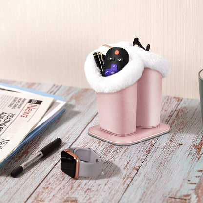 FINTIE Plush Lined Double Eyeglasses Holder with Magnetic Base for Desk | Soft Plush Lining, Glasses Stand Case For Nightstand / Bedside, Office Desktop Organizer, Small Item Storage