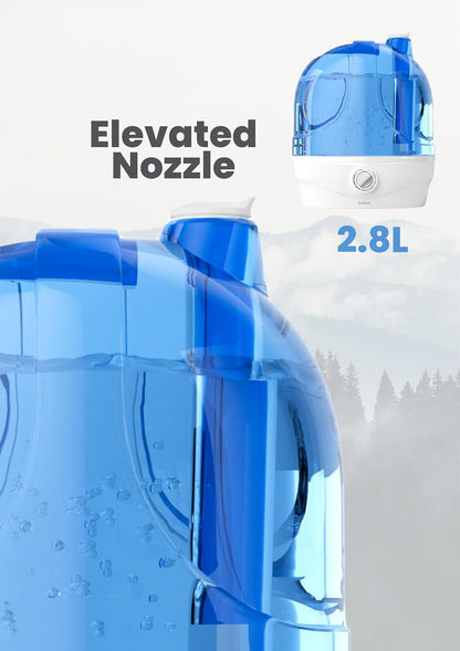 AZEUS Cool Mist Humidifiers for Bedroom, BabyRoom, Office and Plants,2.8L Large Capacity Ultrasonic Cool Mist Humidifier - Lasts up to 30 Hours, Auto Shut-Off (BPA-Free)