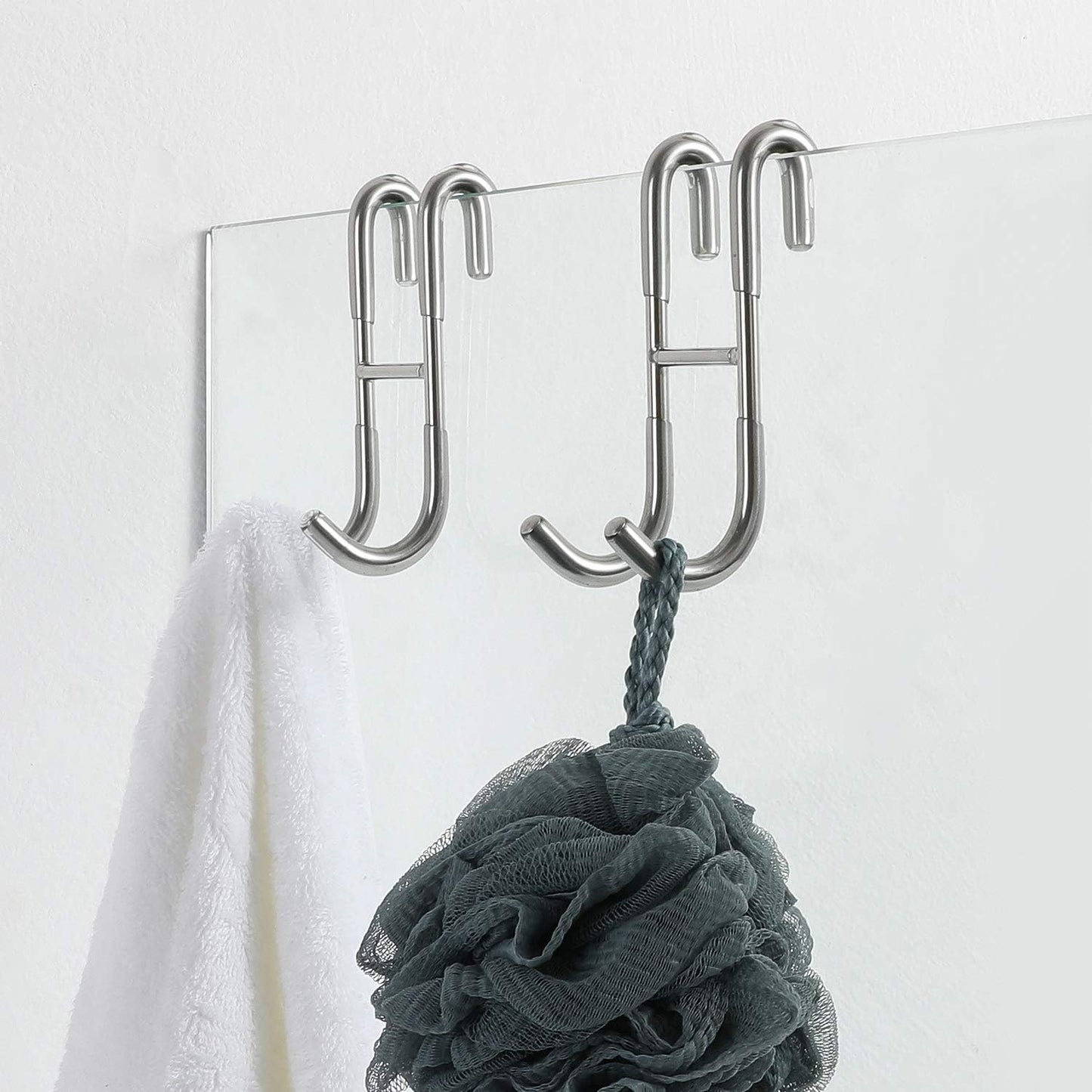 12-Inch Shower Squeegee Set, Includes Shower Door Hook and Adhesive Hook, Squeegee for Shower Doors, Mirror and Window, Silver