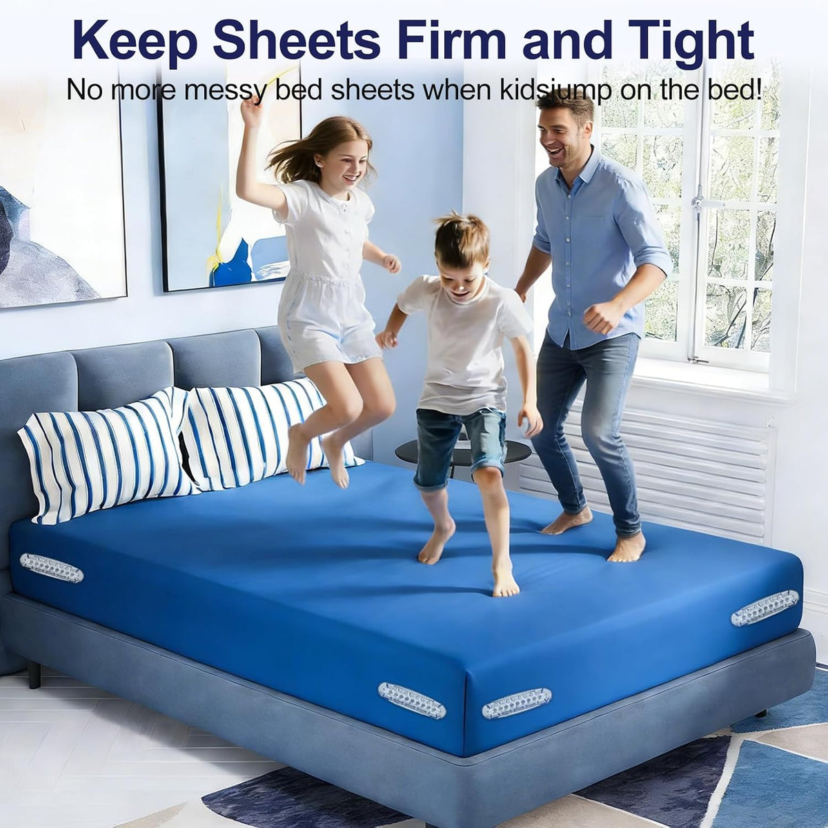Bed Sheet Holders for Corners,New Upgrade Fitted Bed Sheet Grippers Dual-Side Lock Design, 4Pcs Heavy Duty Sheet Clips All Mattress Sizes, No More Loose Sheets, Lock Sheet Holders Keep Firm (Gray)