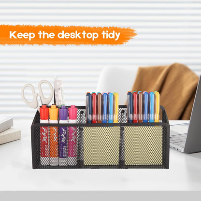 Magnetic Pencil Holder Whiteboard Pen Holder Locker Accessories (2-Slot*1) | Locker Organizer, Desk Organizer, Teacher Supplies, Mesh Basket, Strong Magnets, Black, For Fridge School Office Home